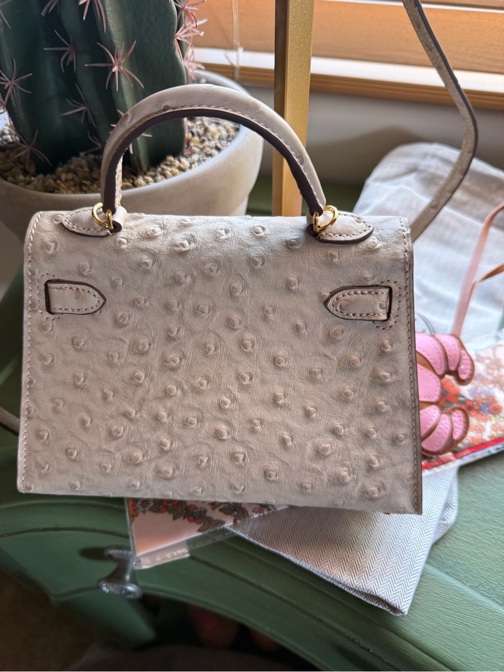 Mini Kelly genuine leather embossed Ostrich  NEw
